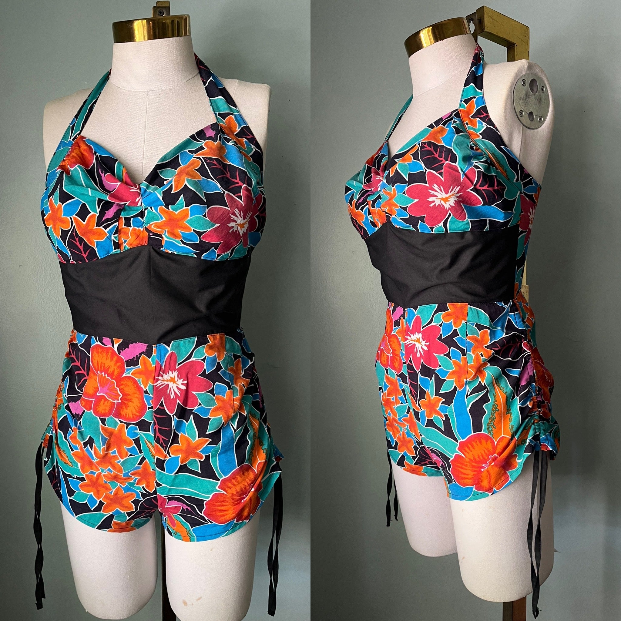 Tropical Upcycled 1950s Style Rayon Playsuit Romper