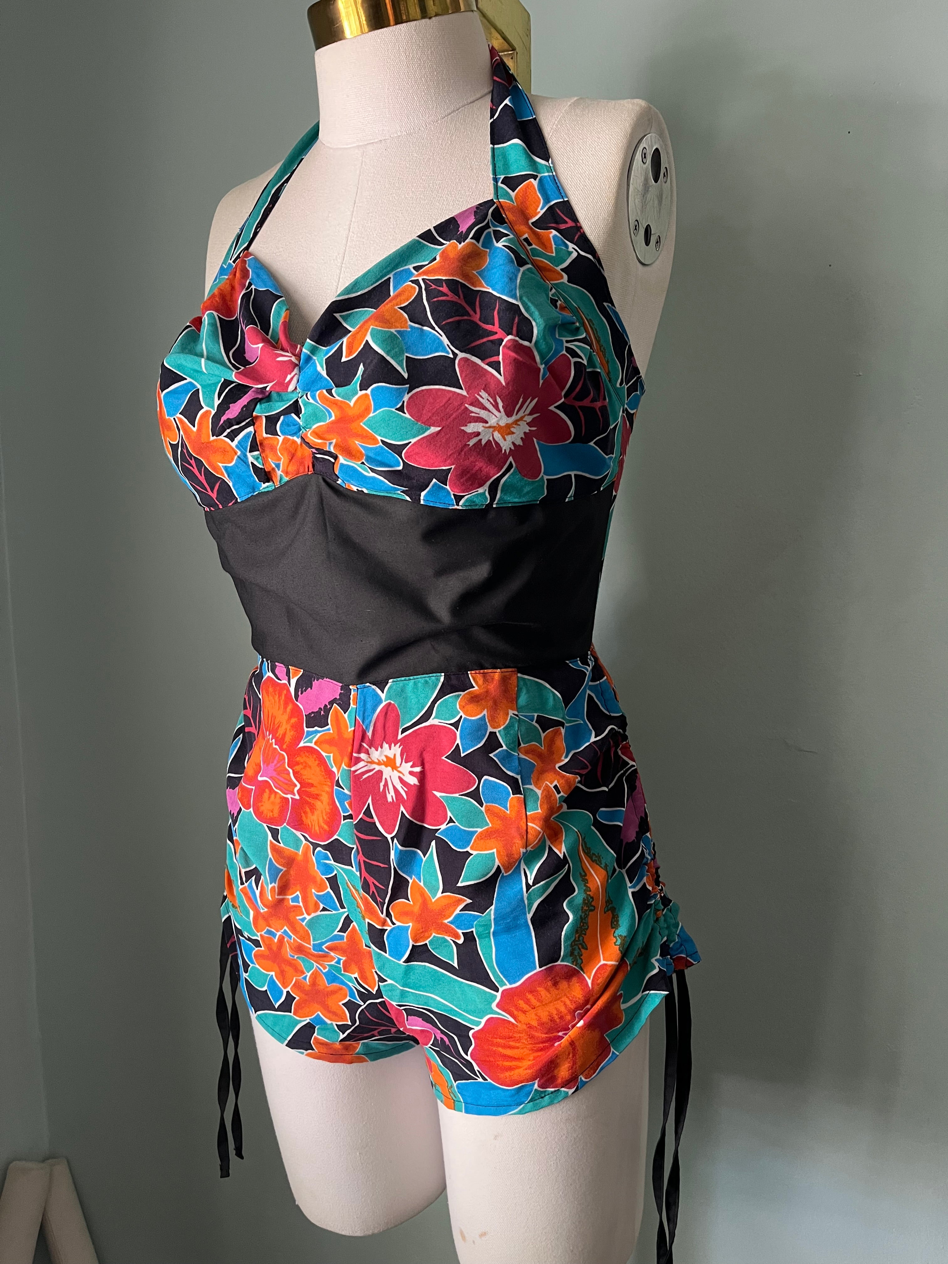 Tropical Upcycled 1950s Style Rayon Playsuit Romper