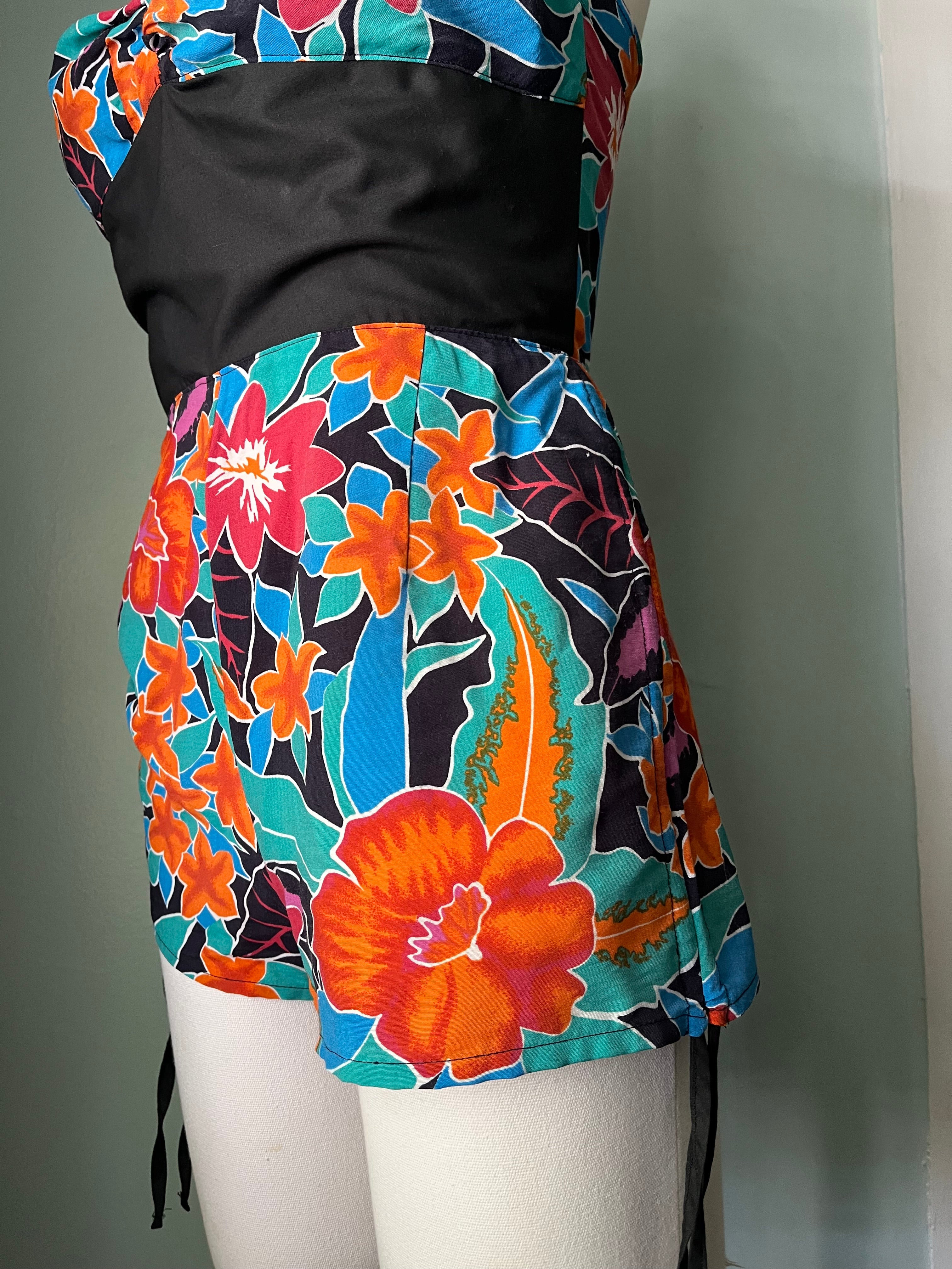 Tropical Upcycled 1950s Style Rayon Playsuit Romper