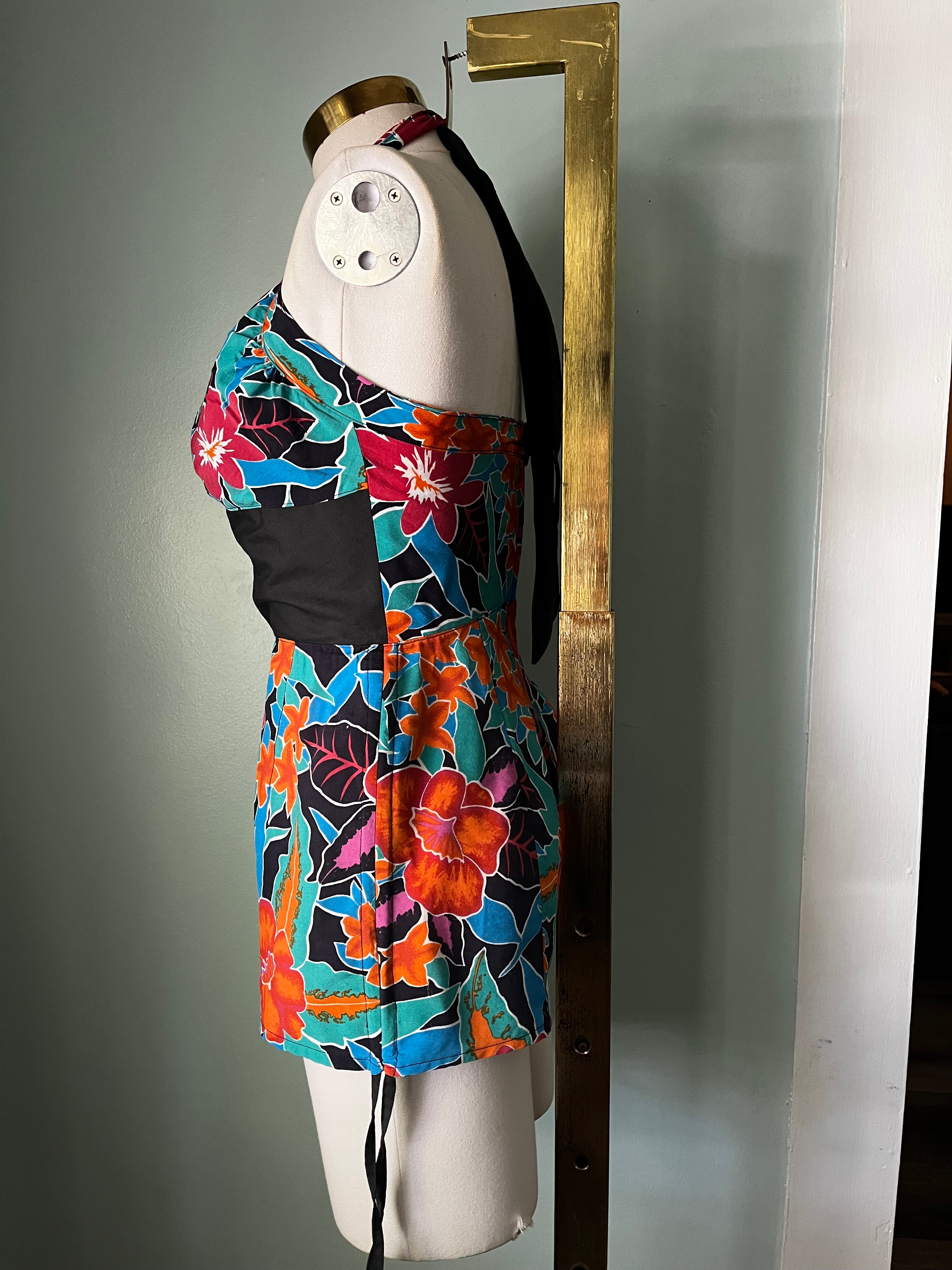 Tropical Upcycled 1950s Style Rayon Playsuit Romper